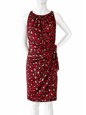 Moschino Red Leopard Draped Cocktail Dress Y2K